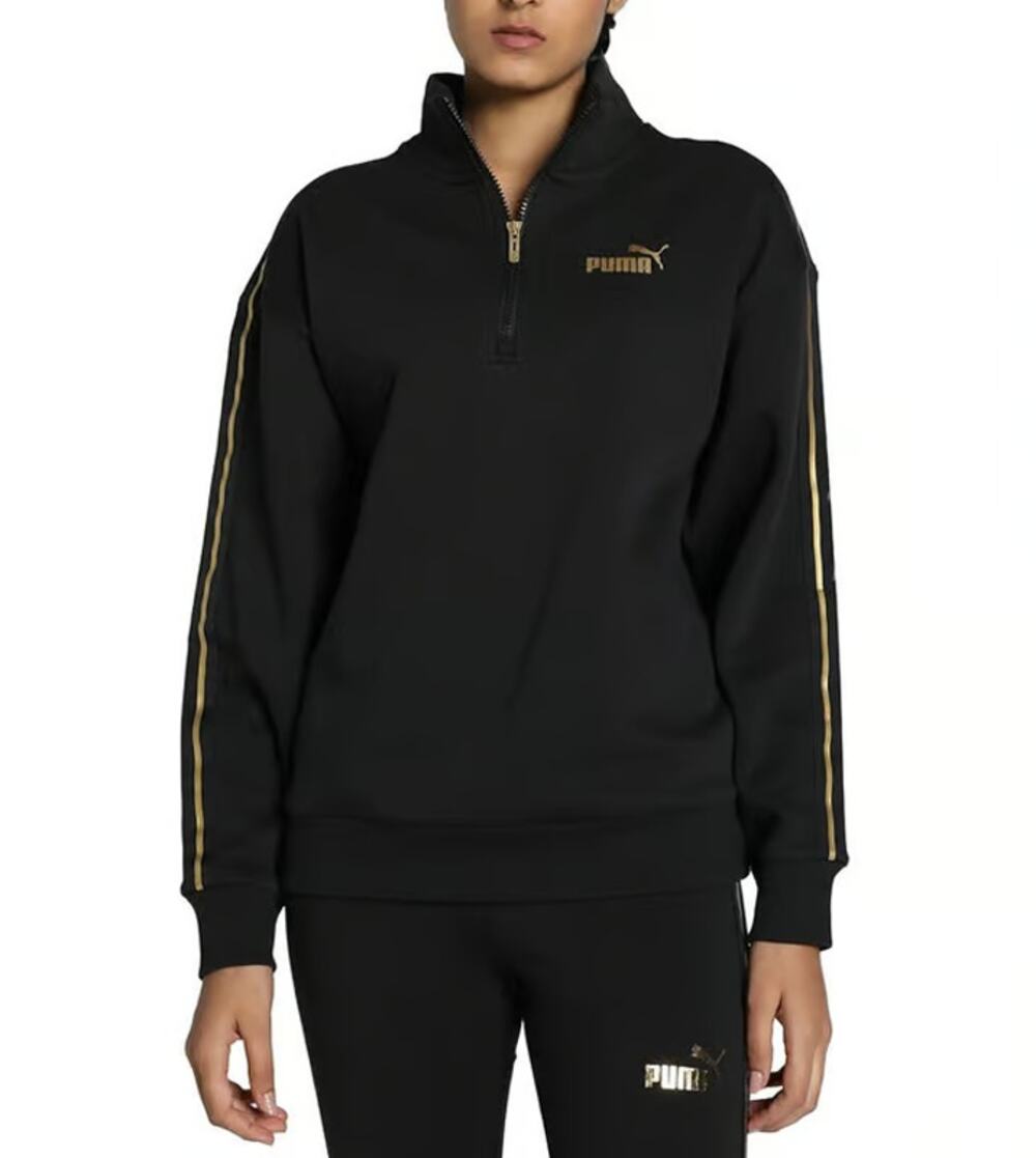 PUMA Women's Half-Zip Sweatshirt Large Black Minimal Gold Pullover NWT